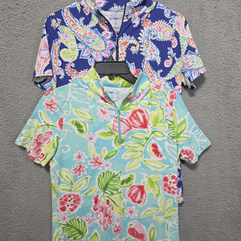 Lof of 2 IBKUL Women's Small Short Sleeve 1/4 Zip Shirt Top UPF 50 Pullover S
